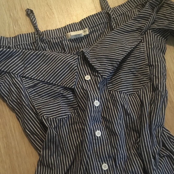 Pinstripe Off Shoulder Button Down Shirt - Picture 5 of 5